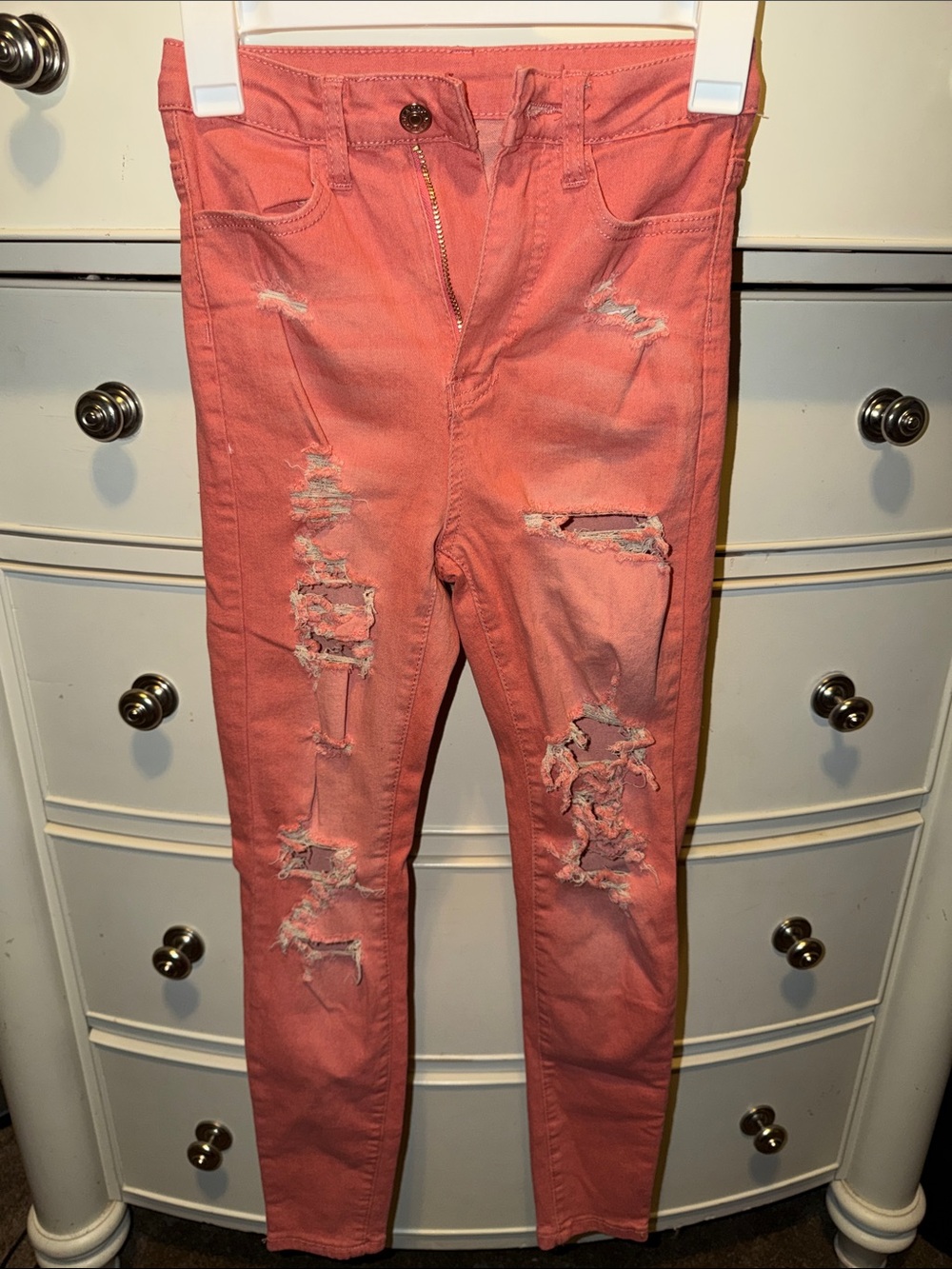 SHEIN Coral Pink Skinny Ripped Jeans